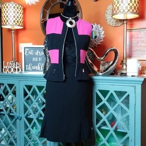 Tempo Color Block Vest & Black Pleated Skirt